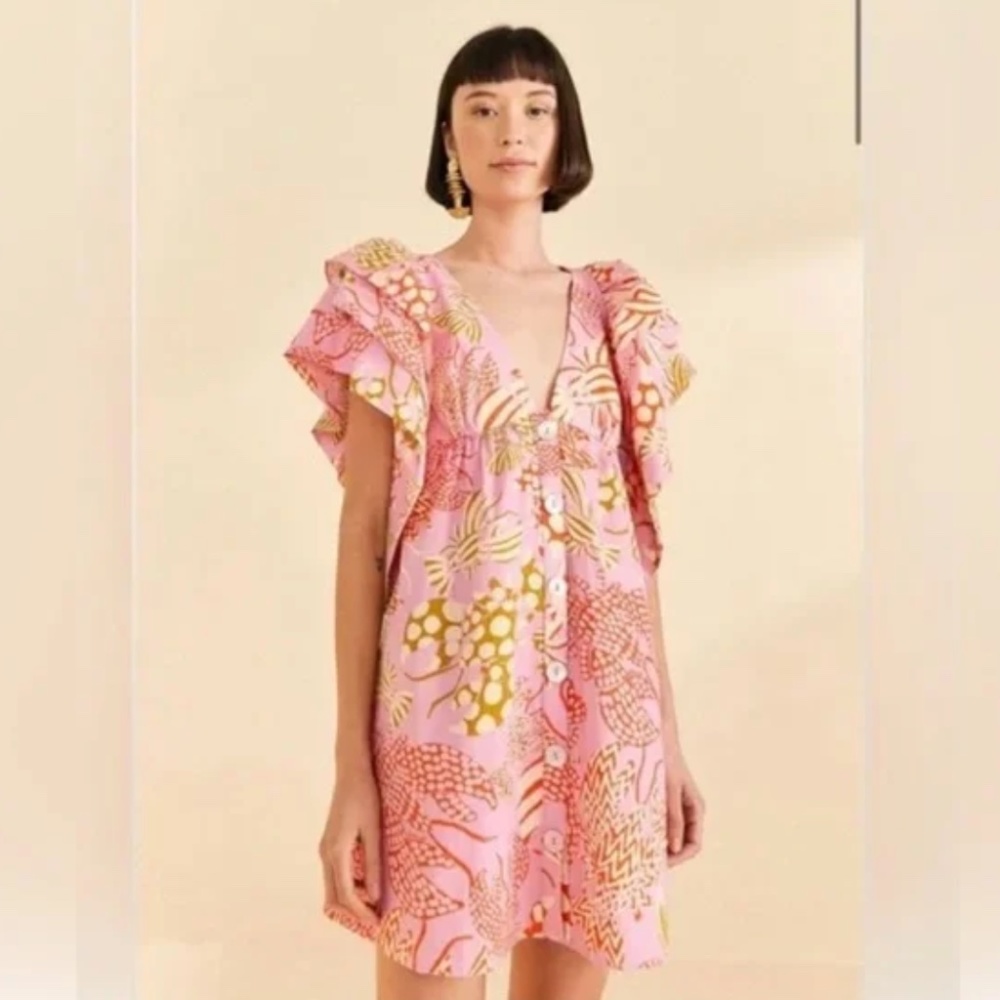 NWT FARM Rio Pink Mixed Lobsters Organic Cotton Mini Dress